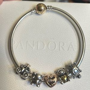 14k gold clasp Pandora bracelet and charms